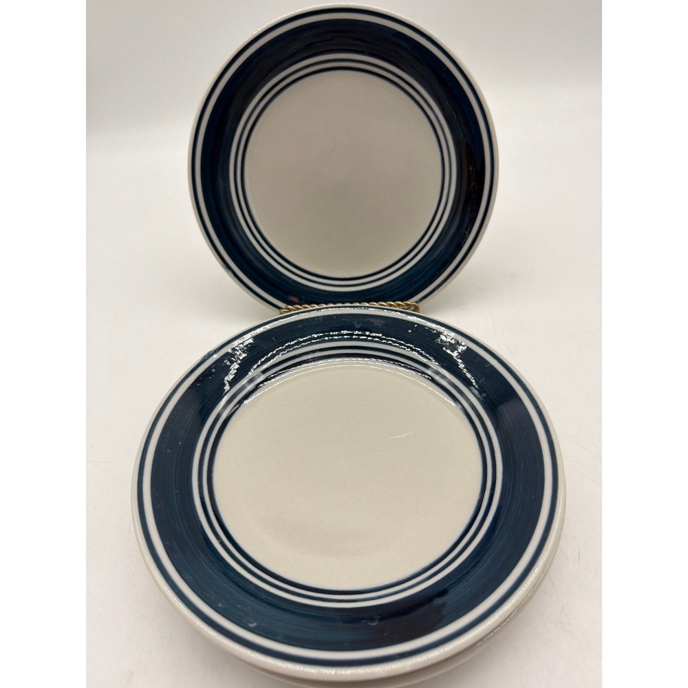 4 Mainstays Cobalt Blue Banded White 7" Bread/Dessert Plates